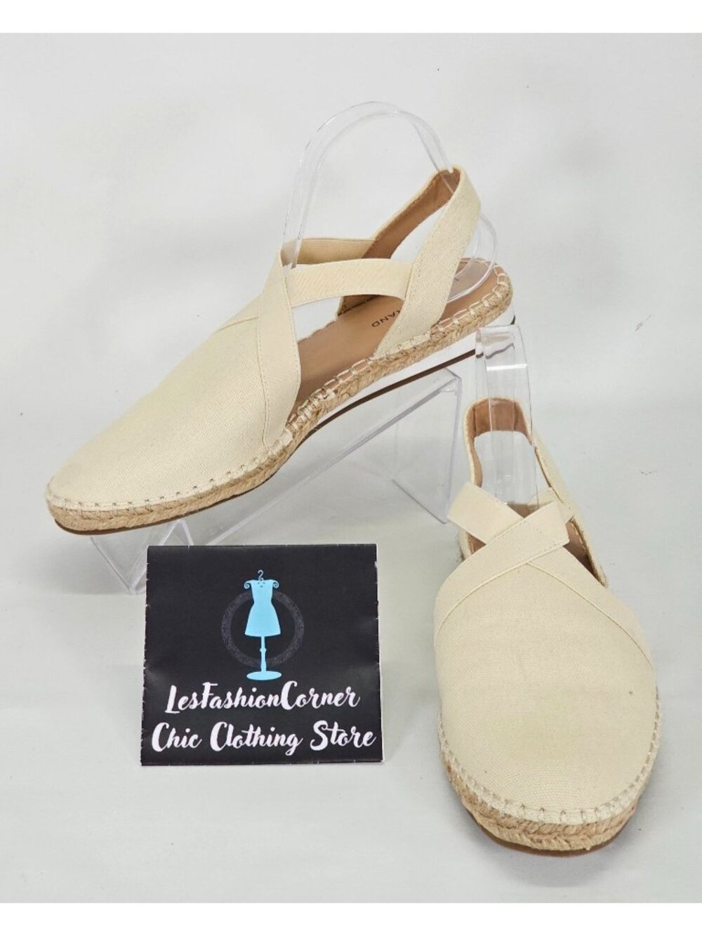 NWOB Lucky Brand Rifka Women's Espadrille Flats Beige Canvas Slip-On Sz 10 058